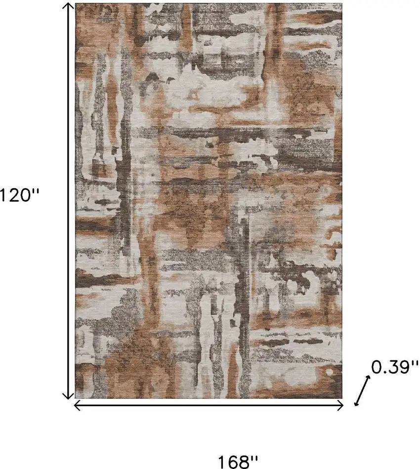 Rust And Brown Abstract Washable Area Rug With UV Protection Photo 9