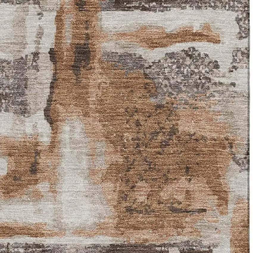Rust And Brown Abstract Washable Area Rug With UV Protection Photo 3