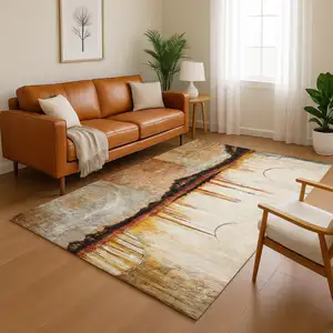 Photo of Rust And Charcoal Abstract Washable Area Rug With UV Protection
