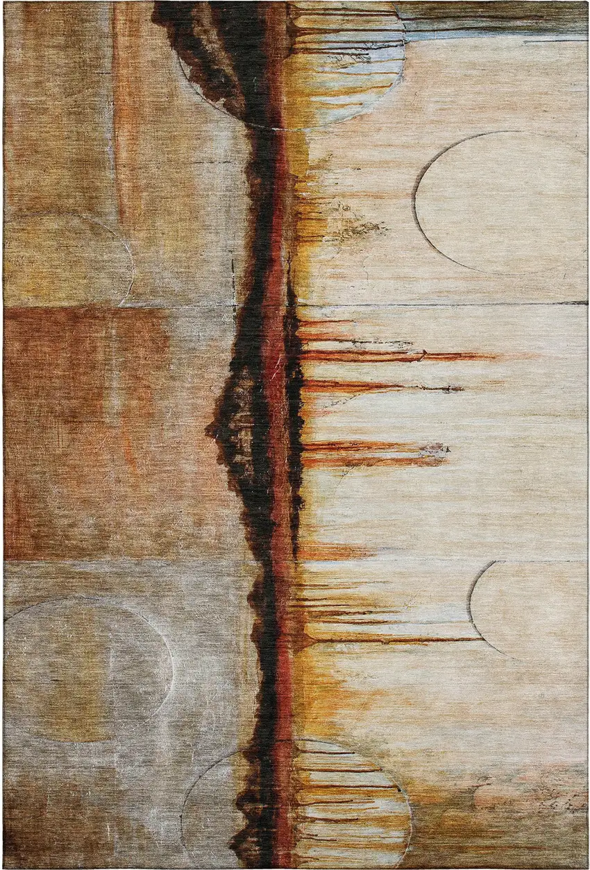 Rust And Charcoal Abstract Washable Area Rug With UV Protection Photo 3