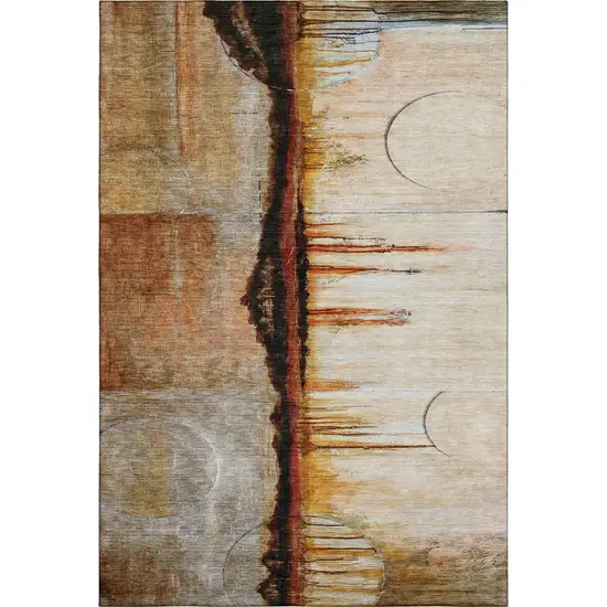 Rust And Charcoal Abstract Washable Area Rug With UV Protection Photo 3