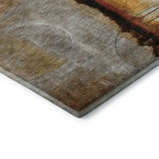 Rust And Charcoal Abstract Washable Area Rug With UV Protection Photo 4
