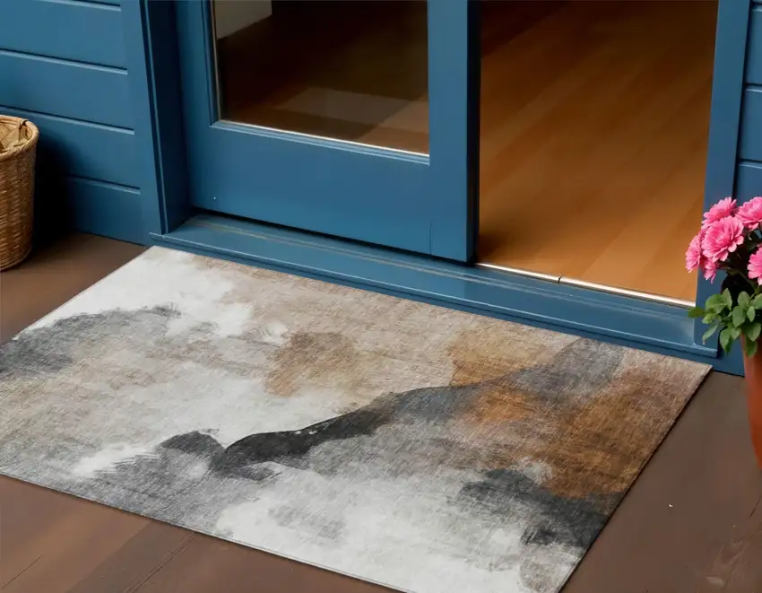 Rust And Charcoal Abstract Washable Indoor Outdoor Area Rug Photo 2