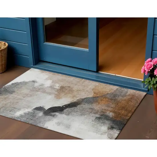 Rust And Charcoal Abstract Washable Indoor Outdoor Area Rug Photo 2