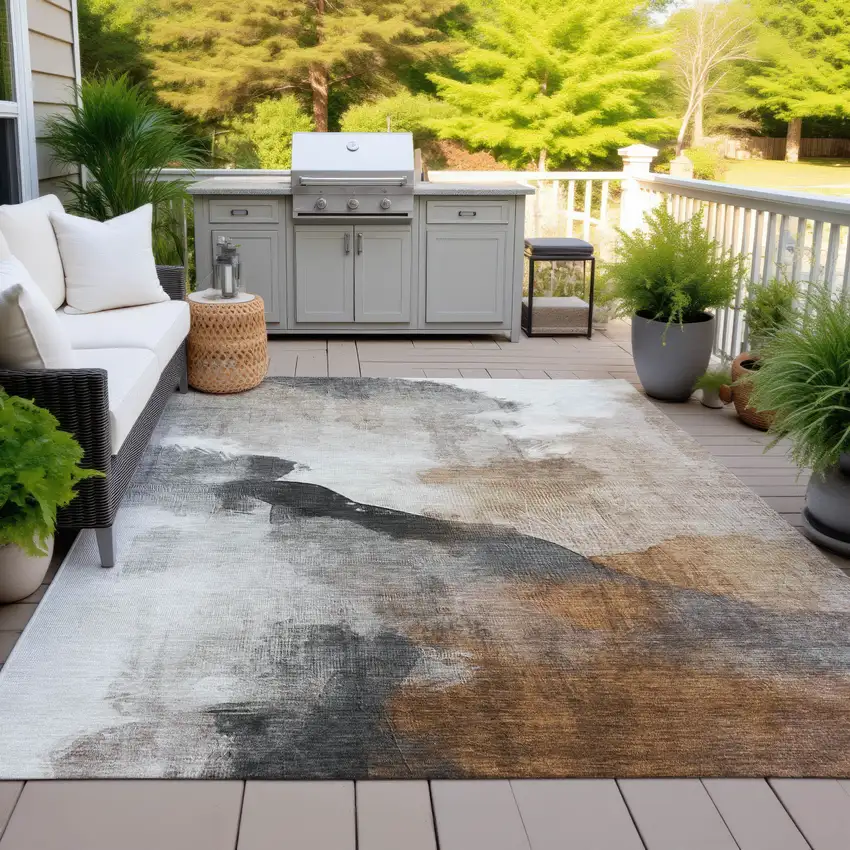Rust And Charcoal Abstract Washable Indoor Outdoor Area Rug Photo 3