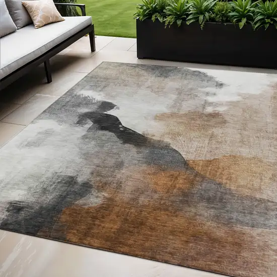 Rust And Charcoal Abstract Washable Indoor Outdoor Area Rug Photo 2