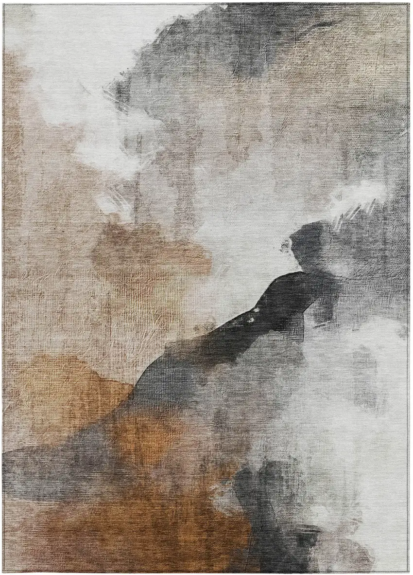 Rust And Charcoal Abstract Washable Indoor Outdoor Area Rug Photo 9