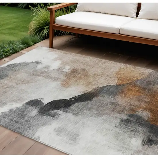 Rust And Charcoal Abstract Washable Indoor Outdoor Area Rug Photo 2