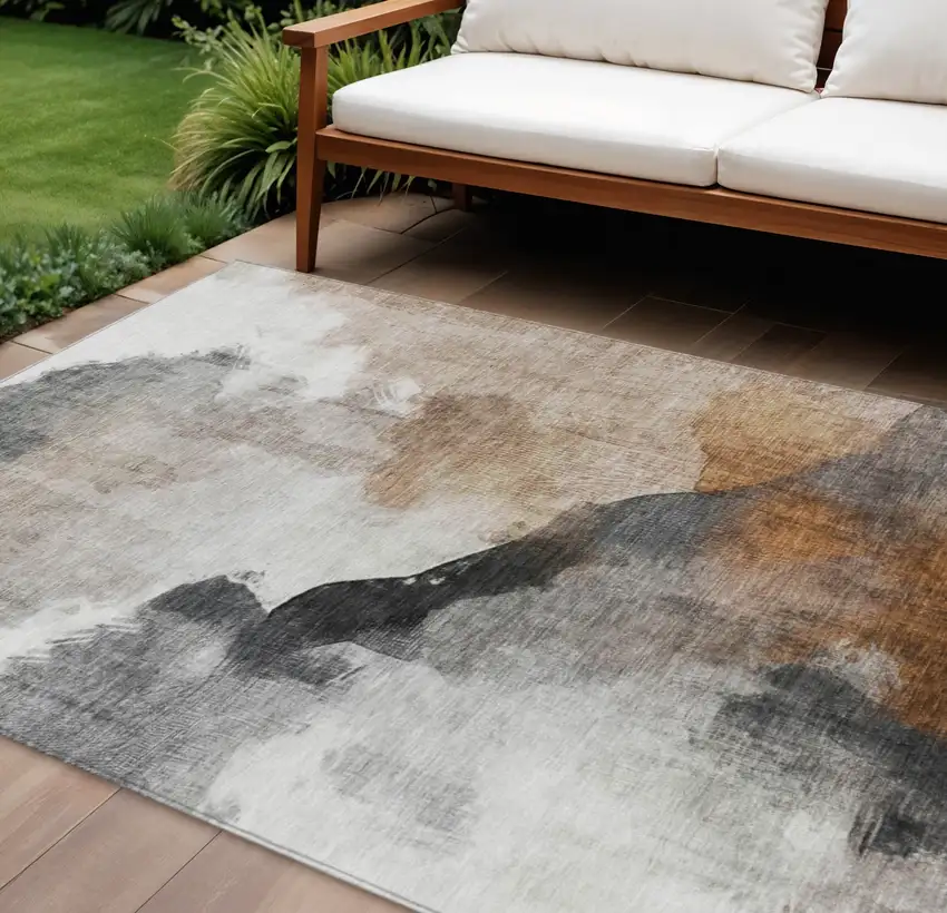 Rust And Charcoal Abstract Washable Indoor Outdoor Area Rug Photo 2