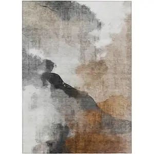 Photo of Rust And Charcoal Abstract Washable Indoor Outdoor Area Rug
