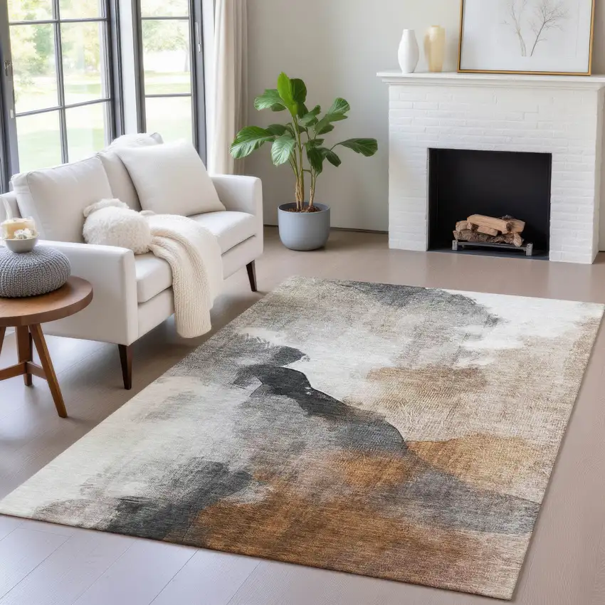 Rust And Charcoal Abstract Washable Indoor Outdoor Area Rug Photo 6