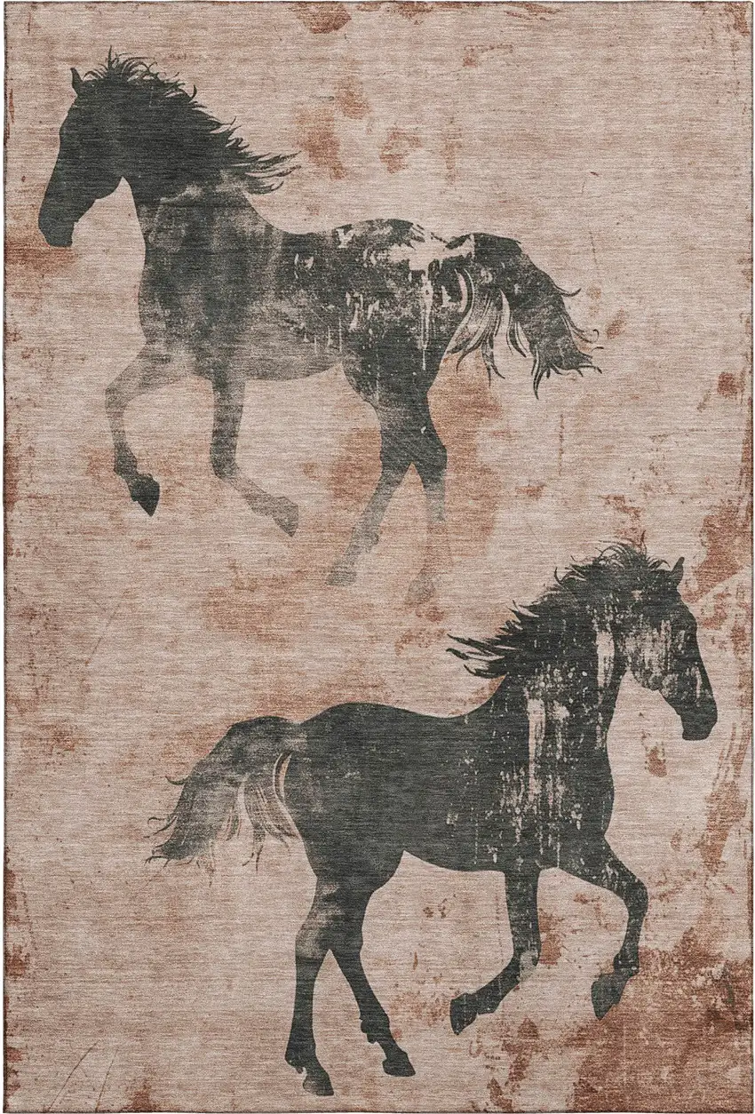 Rust And Charcoal Animal Print Washable Area Rug With UV Protection Photo 4