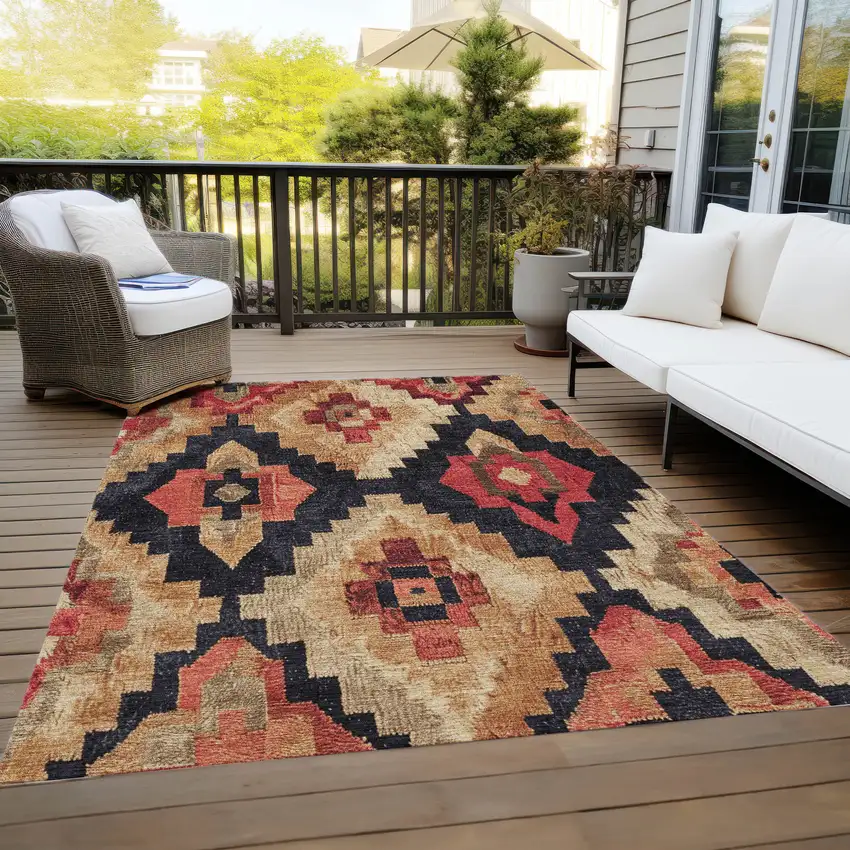 Rust And Charcoal Aztec Washable Indoor Outdoor Area Rug Photo 8