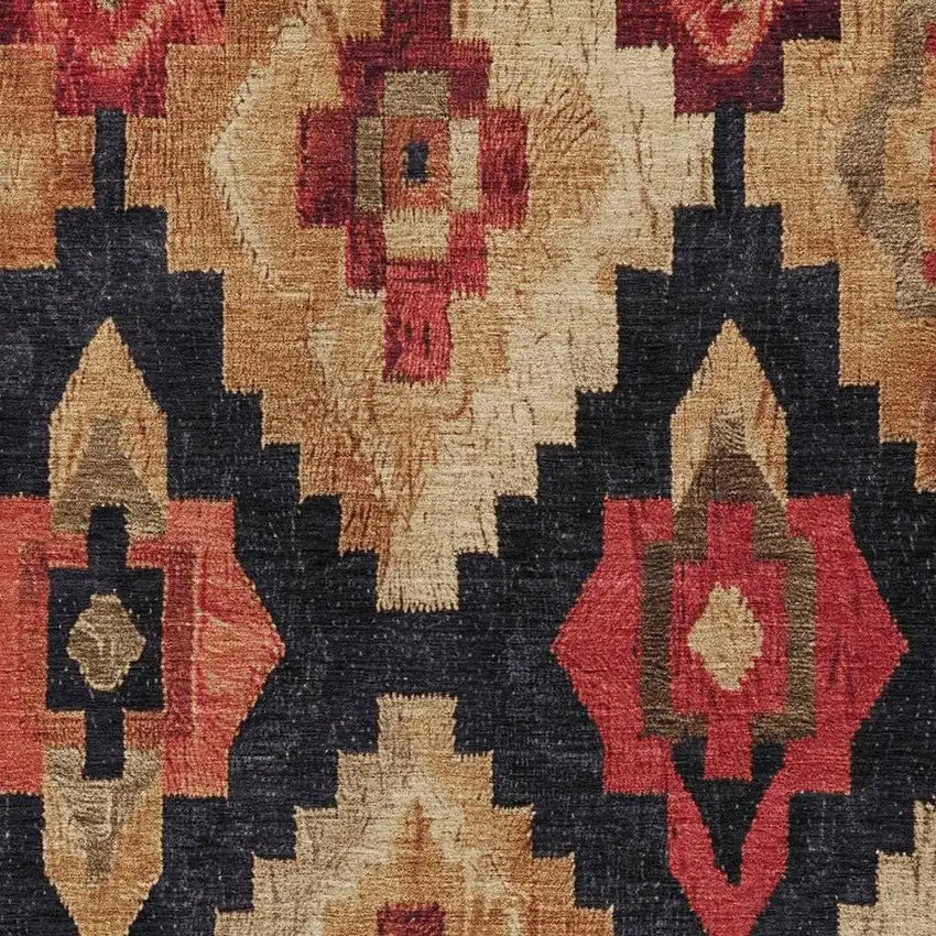 Rust And Charcoal Aztec Washable Indoor Outdoor Area Rug Photo 3