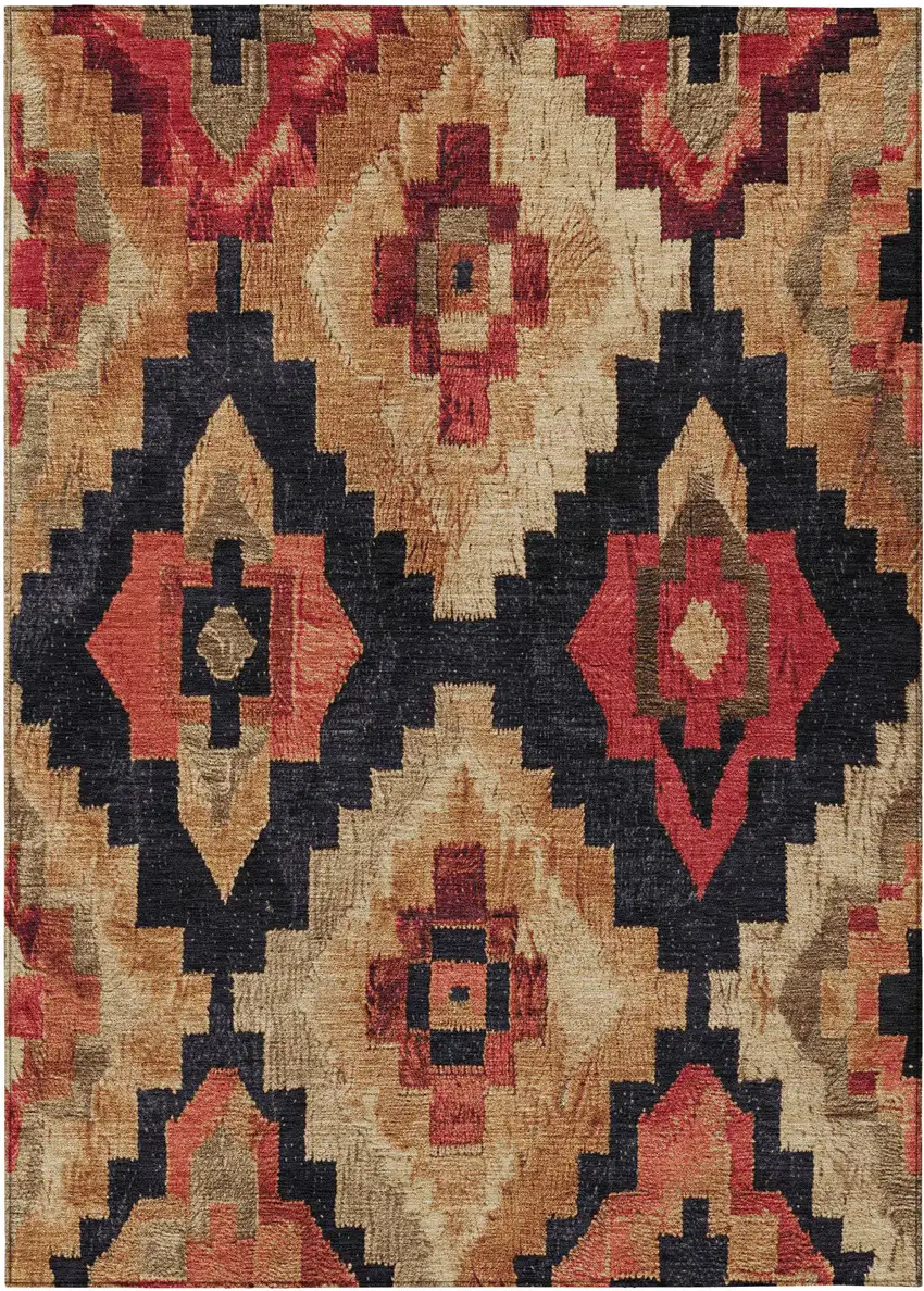 Rust And Charcoal Aztec Washable Indoor Outdoor Area Rug Photo 1