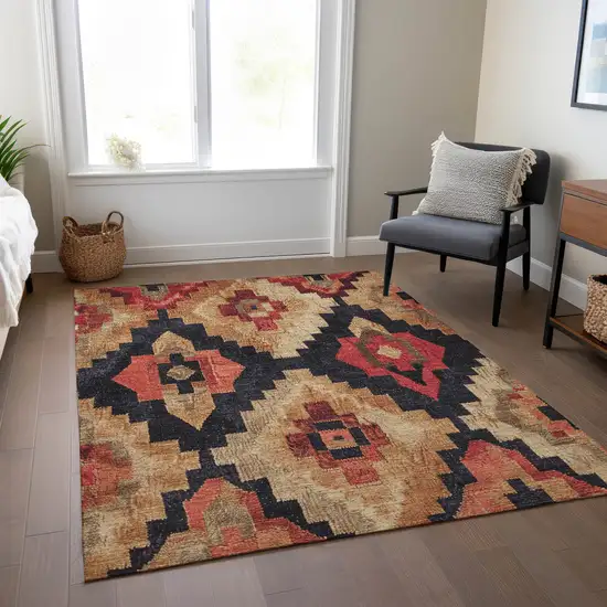 Rust And Charcoal Aztec Washable Indoor Outdoor Area Rug Photo 6