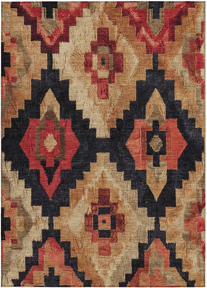 Rust And Charcoal Aztec Washable Indoor Outdoor Area Rug Photo 3