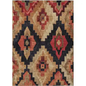Photo of Rust And Charcoal Aztec Washable Indoor Outdoor Area Rug