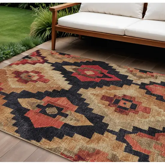 Rust And Charcoal Aztec Washable Indoor Outdoor Area Rug Photo 2