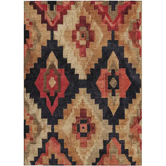 Rust And Charcoal Aztec Washable Indoor Outdoor Area Rug Photo 4