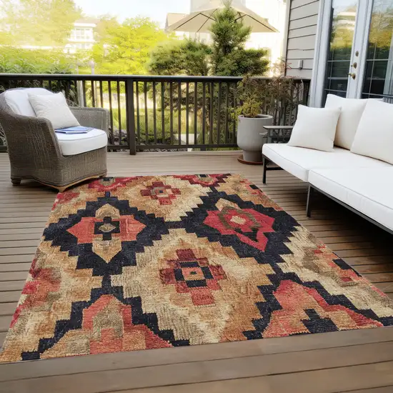 Rust And Charcoal Aztec Washable Indoor Outdoor Area Rug Photo 8