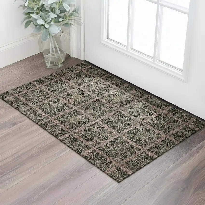 Rust And Charcoal Medallion Washable Area Rug With UV Protection Photo 1