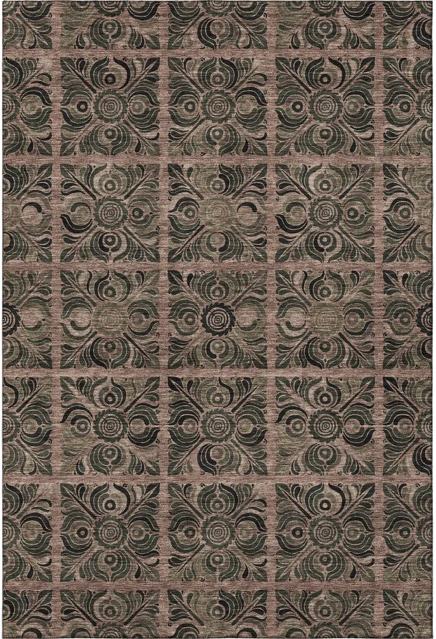Rust And Charcoal Medallion Washable Area Rug With UV Protection Photo 4