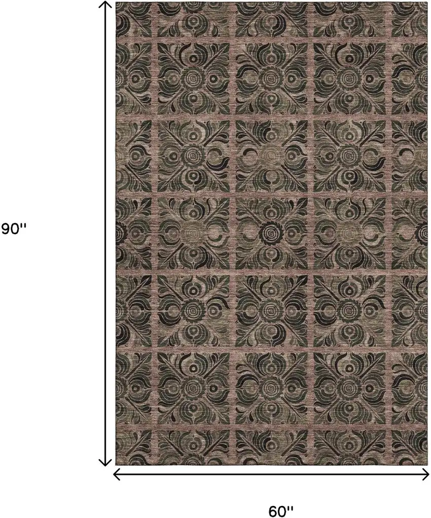 Rust And Charcoal Medallion Washable Area Rug With UV Protection Photo 3