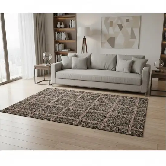 Rust And Charcoal Medallion Washable Area Rug With UV Protection Photo 2