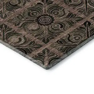 Photo of Rust And Charcoal Medallion Washable Area Rug With UV Protection