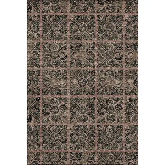 Rust And Charcoal Medallion Washable Area Rug With UV Protection Photo 2