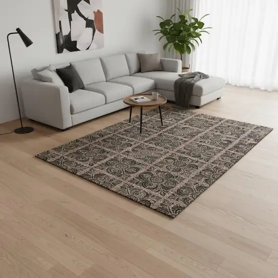 Rust And Charcoal Medallion Washable Area Rug With UV Protection Photo 2