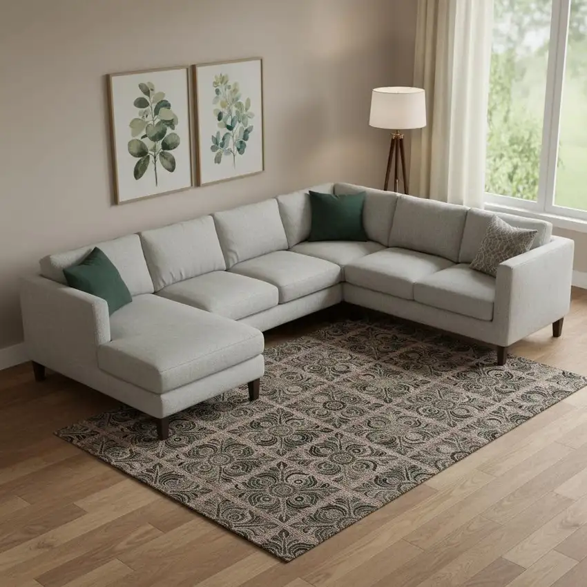 Rust And Charcoal Medallion Washable Area Rug With UV Protection Photo 1