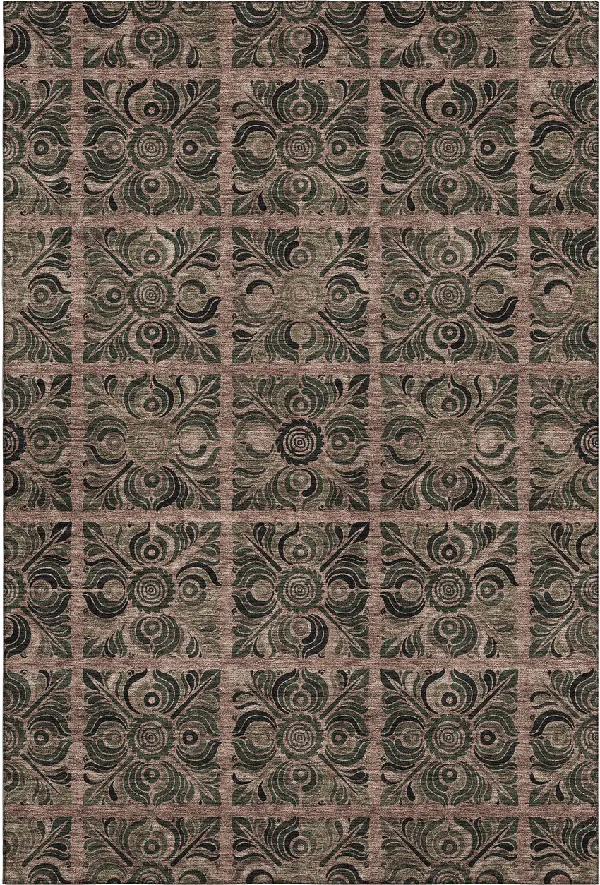Rust And Charcoal Medallion Washable Area Rug With UV Protection Photo 1