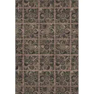 Photo of Rust And Charcoal Medallion Washable Area Rug With UV Protection