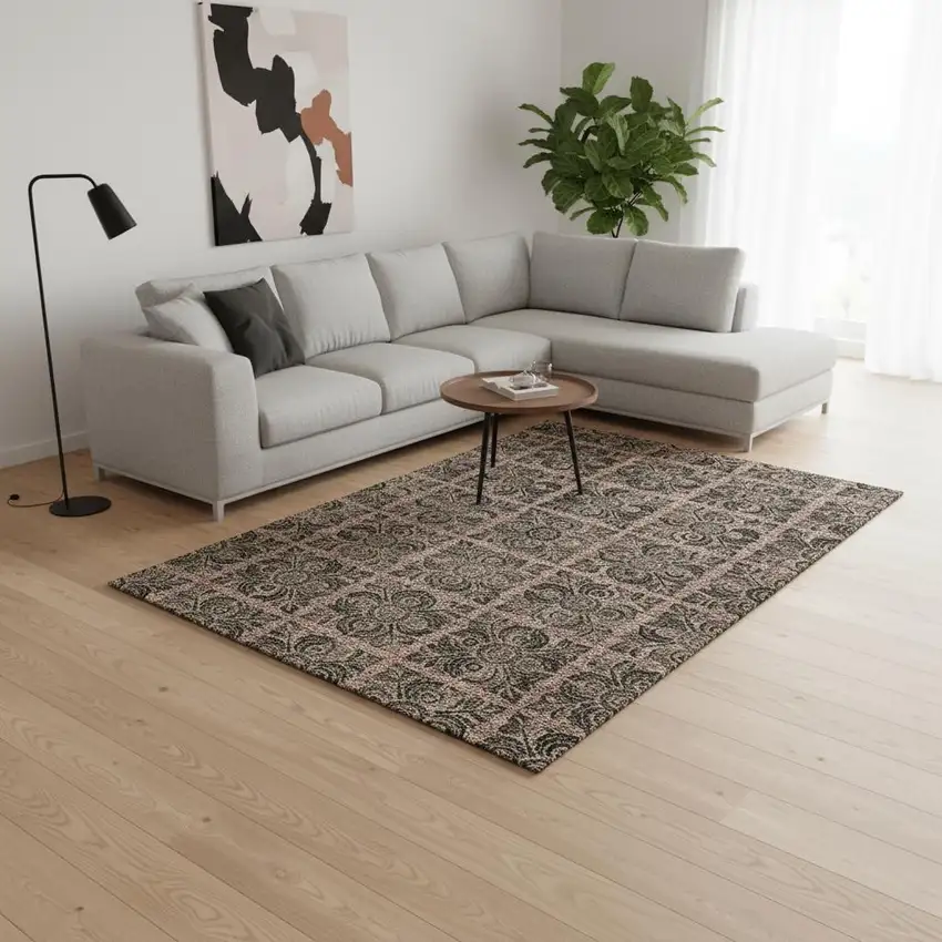 Rust And Charcoal Medallion Washable Area Rug With UV Protection Photo 2