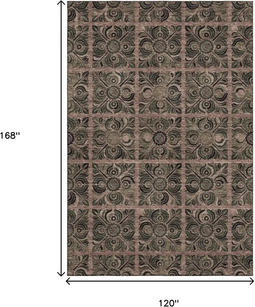 Rust And Charcoal Medallion Washable Area Rug With UV Protection Photo 3