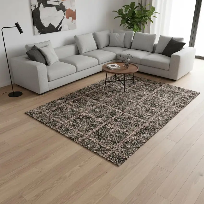 Rust And Charcoal Medallion Washable Area Rug With UV Protection Photo 2