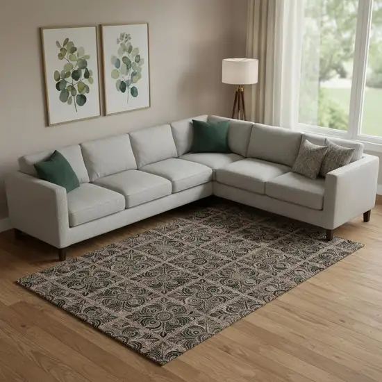 Rust And Charcoal Medallion Washable Area Rug With UV Protection Photo 1