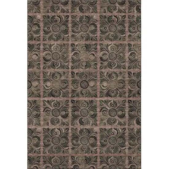 Rust And Charcoal Medallion Washable Area Rug With UV Protection Photo 4