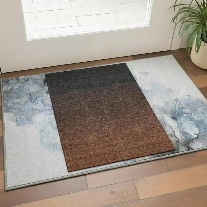 Rust And Charcoal Ombre Washable Area Rug With UV Protection Photo 2