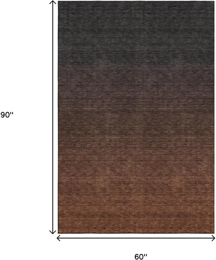 Rust And Charcoal Ombre Washable Area Rug With UV Protection Photo 3