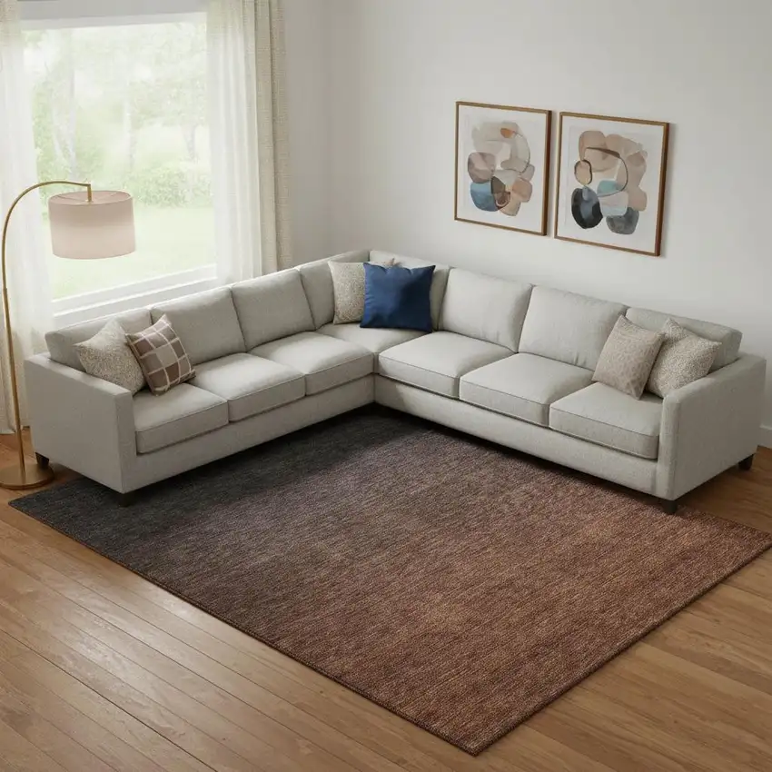 Rust And Charcoal Ombre Washable Area Rug With UV Protection Photo 1