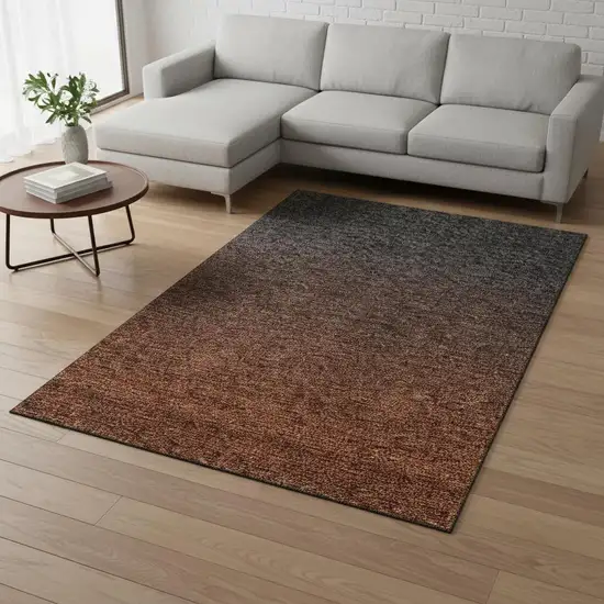 Rust And Charcoal Ombre Washable Area Rug With UV Protection Photo 2