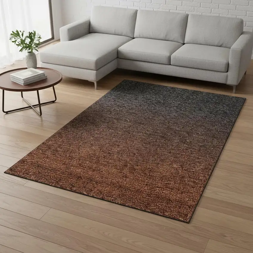 Rust And Charcoal Ombre Washable Area Rug With UV Protection Photo 2