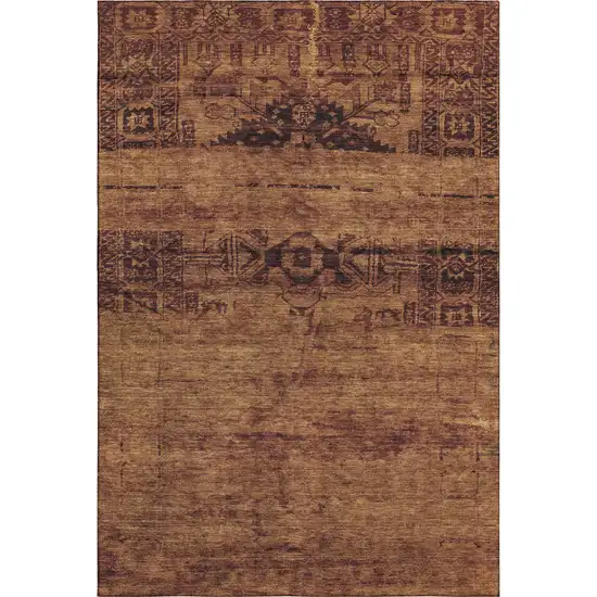 Rust And Chocolate Oriental Washable Area Rug With UV Protection Photo 1