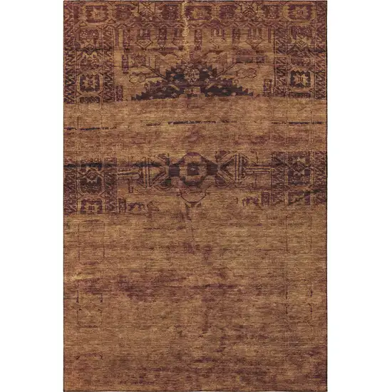 Rust And Chocolate Oriental Washable Area Rug With UV Protection Photo 3