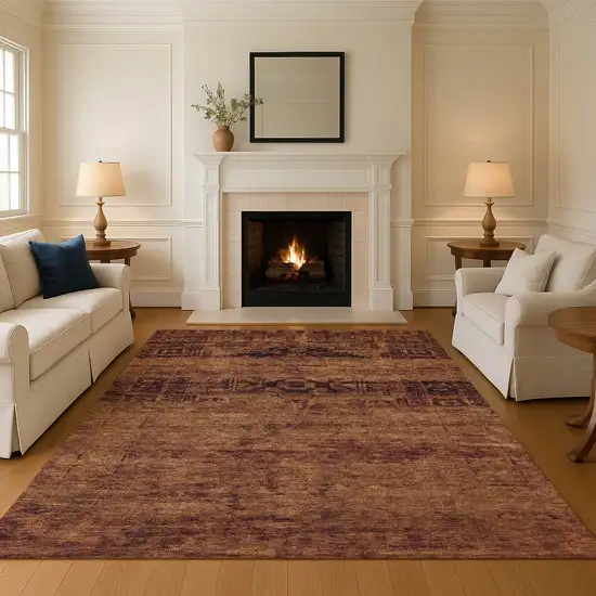 Rust And Chocolate Oriental Washable Area Rug With UV Protection Photo 4