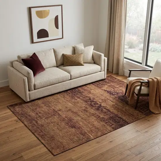 Rust And Chocolate Oriental Washable Area Rug With UV Protection Photo 1