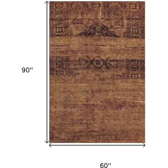Rust And Chocolate Oriental Washable Area Rug With UV Protection Photo 7